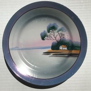 Set Of 2 Vintage Lusterware Plates Blue Luster Border Landscape Cottage …